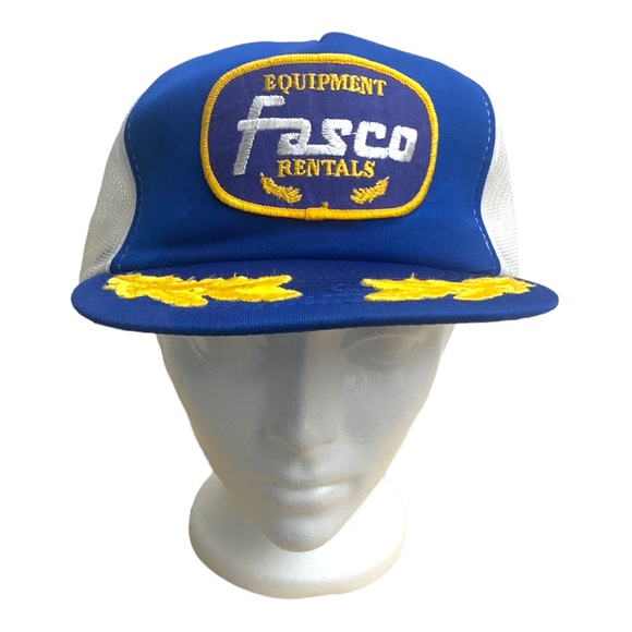 NEW VTG Fasco Equipment Rentals Gold Leaf Soda Blue Mesh Snapback Trucker Cap - Picture 2 of 9